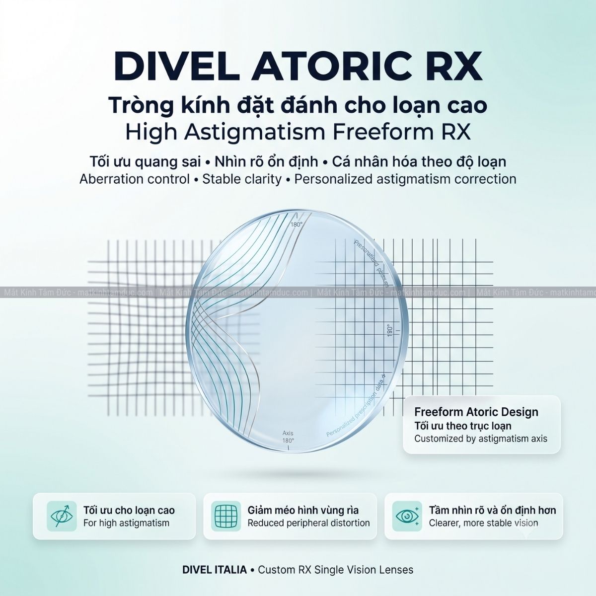 Tròng kính Đơn tròng Đặt đánh DIVEL Loạn Cao (Atoric Freeform) RX