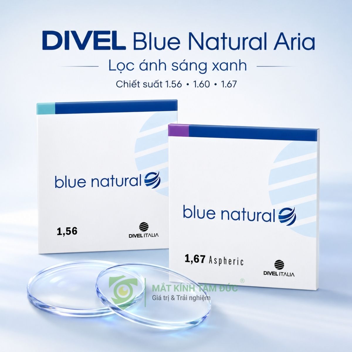 Tròng kính Đơn tròng DIVEL Blue Natural Aria - Lọc ánh sáng xanh