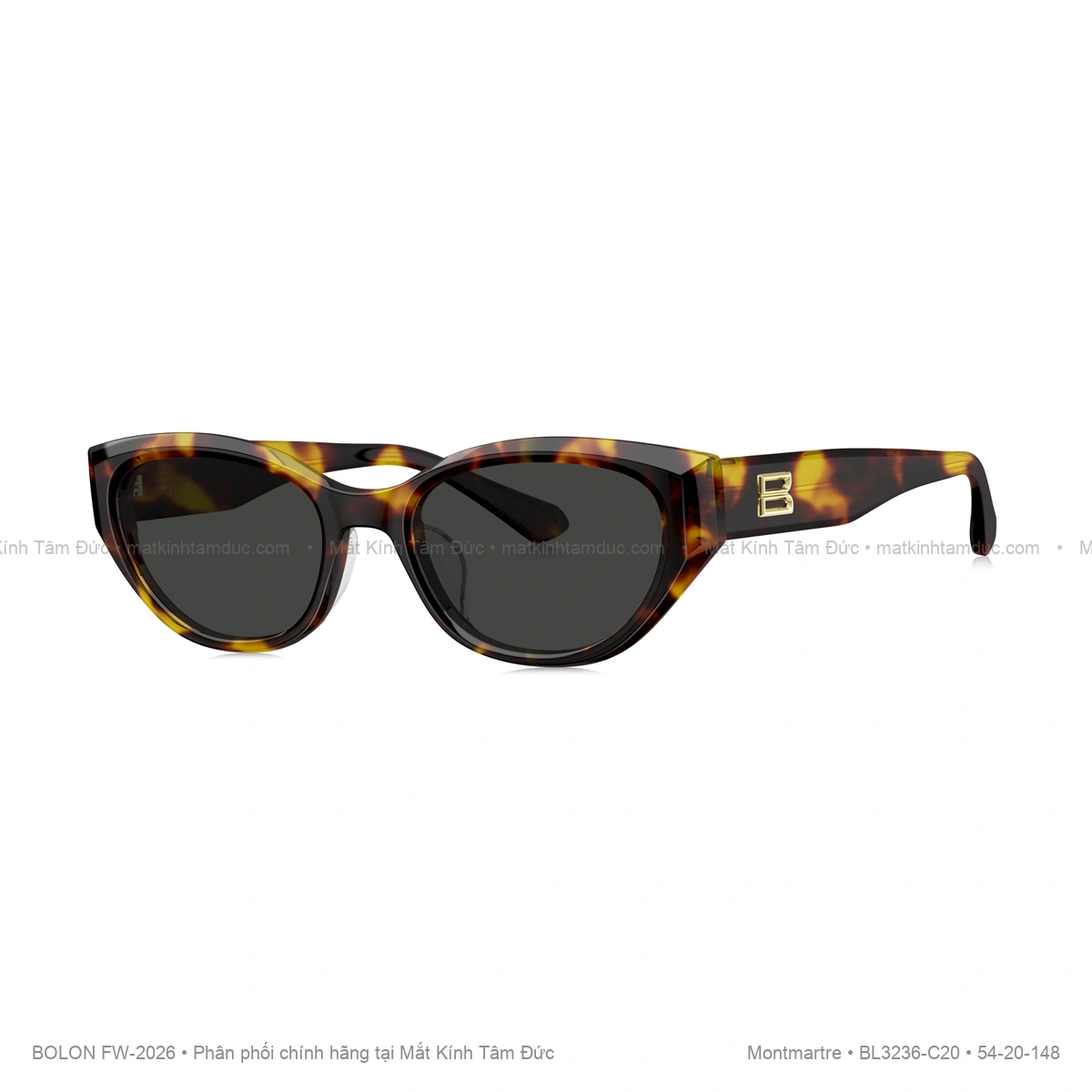Kính mát Bolon Montmartre BL3236 chính hãng phom vuông chữ nhật chất liệu acetate