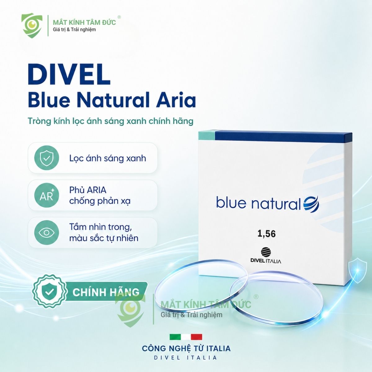 Tròng kính Đơn tròng DIVEL Blue Natural Aria - Lọc ánh sáng xanh - Ảnh 3