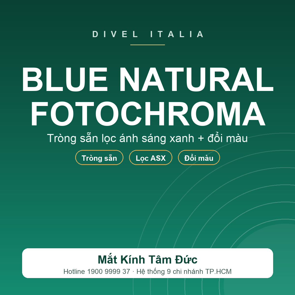 Tròng kính Đơn tròng DIVEL Blue Natural Fotochroma Aria - Đổi màu