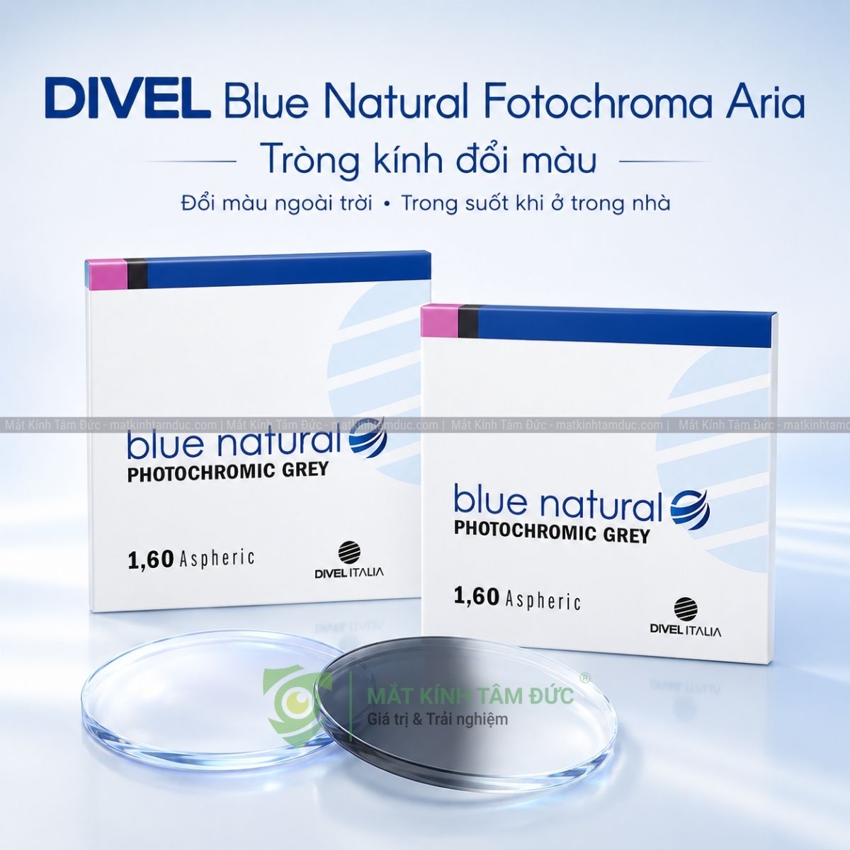 Tròng kính Đơn tròng DIVEL Blue Natural Fotochroma Aria - Đổi màu