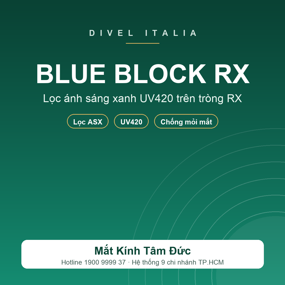 Tròng kính Đơn tròng Đặt đánh DIVEL Blue Block - Lọc ánh sáng xanh RX