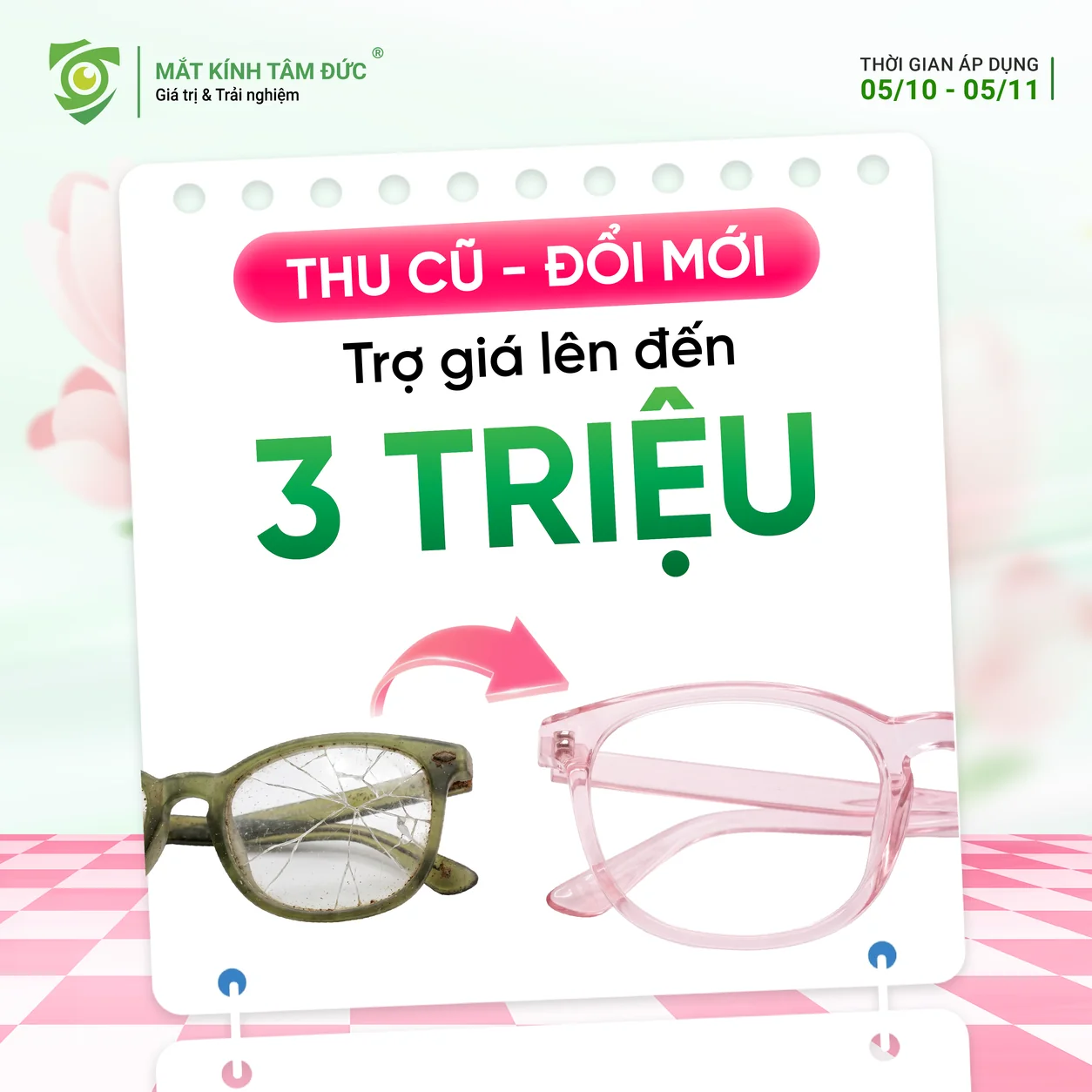 Thu cũ đổi mới trợ giá lên đến 3 triệu tại Mắt Kính Tâm Đức